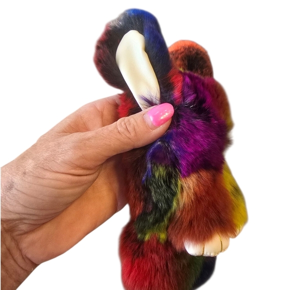 Bunny Rabbit Multicolor Tie Dye Faux Fur Key Holder Bag Charm - Picture 5 of 5